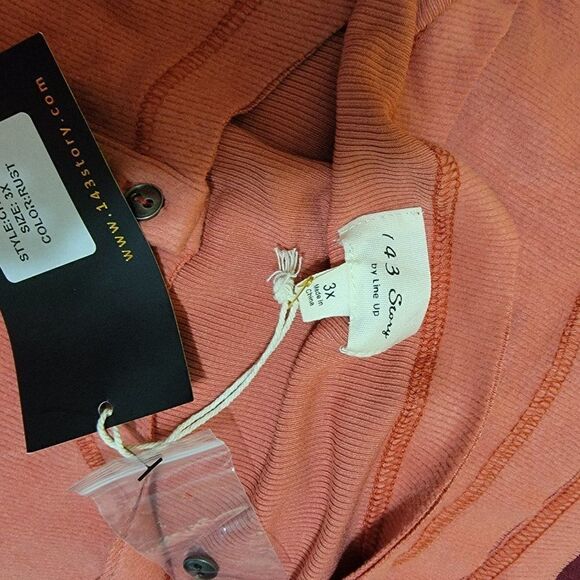 PEACH Button Rounded Hem Long Flare Sleeve Stretch Soft Ribbed Scoop Neck 3X NWT - Picture 6 of 7